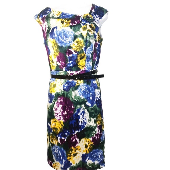 Dressbarn Floral Sheath Cocktail Dress Belt Size 4 - Picture 1 of 9